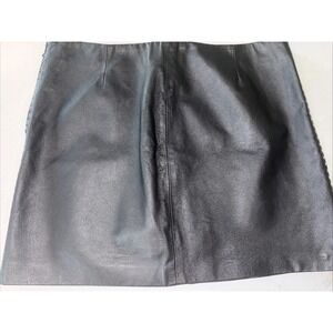 Etam Black Leather Vtg Mini Skirt US 12 UK 16 Lined White Stitching Whimsigoth‎